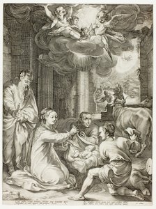 The Adoration of the Shepherds, tallrik tre från The Birth and Early Life of Christ av Hendrick Goltzius