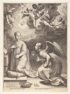 Bebådelsen, från The Birth and Early Life of Christ (Kristi födelse och tidiga liv) av Hendrick Goltzius