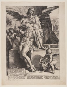 Den döde Frälsaren med stöd av en ängel av Hendrick Goltzius