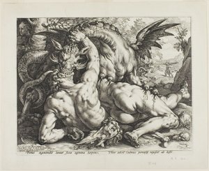 Draken som slukar Cadmus följeslagare av Hendrick Goltzius