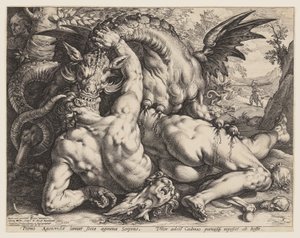 Draken som slukar Cadmus följeslagare av Hendrick Goltzius