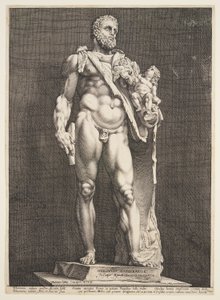 Kejsar Commodus som Herkules, från tre berömda antika statyer i Rom av Hendrick Goltzius