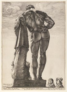 Herkules från Farnese, från Tre berömda antika statyer i Rom av Hendrick Goltzius