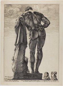 Farnesian Hercules, tallrik en från Three Famous Antique Sculptures av Hendrick Goltzius