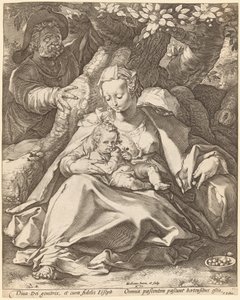 Heliga familjen under ett körsbärsträd av Hendrick Goltzius