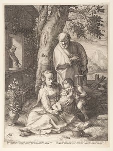 Den heliga familjen med Johannes Döparen, från Kristi födelse och tidiga liv av Hendrick Goltzius