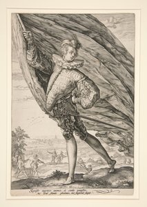 Fanjunkaren, vänd åt vänster av Hendrick Goltzius