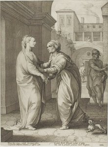 The Visitation, plansch två från The Birth and Early Life of Christ av Hendrick Goltzius