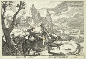 Blir skrämd av lejonet av Hendrick Goltzius