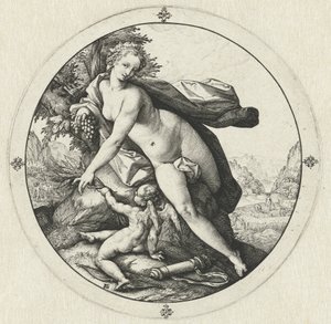 Venus och Amor Venus fryser utan Ceres och Bacchus (titel på objekt) av Hendrick Goltzius