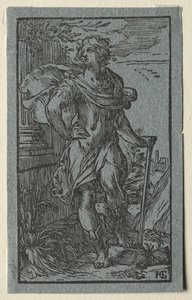 Ung man som står med en käpp av Hendrick Goltzius