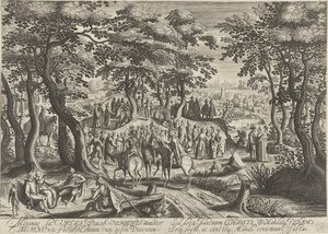 Johannes Döparen predikar för folkmassan av Hendrick Hondius (I)