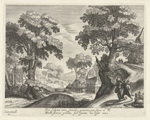 Landskap med ett bondepar på en landsväg av Hendrick Hondius (I)