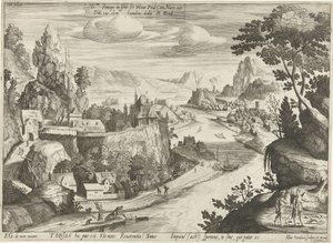 Tobias och ängeln fångar fisken i Tigris av Hendrick Hondius (I)