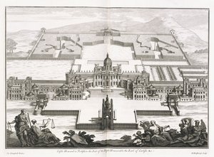 Castle Howard i Yorkshire, från "Vitruvius Britannicus", eller "The British Architect, containing the plans, elevations and sections of the regular buildings both publick and private, in Great Britain" av Colin Campbell av Hendrick Hulsberg