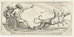 En havsgud på en vagn Nouveau Livre des Dieux et Deeßes De la Marine Bouckje of Sea Gods and Goddesses (serietitel) av Hendrick de Keyser (I)