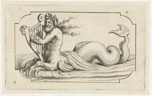 Triton spelar en harpa Nouveau Livre des Dieux et Deeßes De la Marine Bouckje of Sea Gods and Goddesses (serietitel)