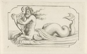 Triton spelar en harpa Nouveau Livre des Dieux et Deeßes De la Marine Bouckje of Sea Gods and Goddesses (serietitel)
