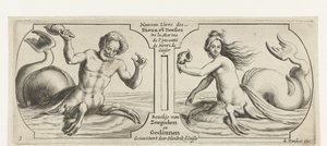 Två fack, i varje en triton Nouveau Livre des Dieux et Deeßes De la Marine Bouckje of Sea Gods and Goddesses (titel på objektet) Nouveau Livre des Dieux et Deeßes De la Marine Bouckje of Sea Gods and Goddesses (serietitel) av Hendrick de Keyser (I)
