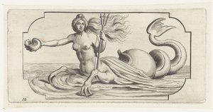 Kvinnlig figur med treudden av Neptunus Nouveau Livre des Dieux et Deeßes De la Marine Bouckje of Sea Gods and Goddesses (serietitel)