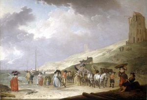 Elegant företag på stranden i Scheveningen, 1787