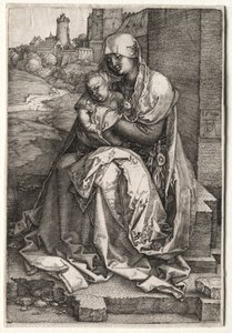 Jungfrun och barnet sitter vid muren av Hendrick ter Brugghen