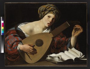 Ung kvinna som stämmer en luta, c.1626-27