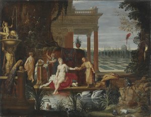 Batseba i badet tar emot brevet från kung David, ca 1600