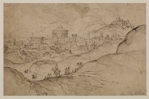 Landskap med utsikt över en stad, 1500-talet av Hendrick van Cleve