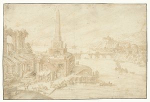 Obelisk bredvid ruiner Regions, Ruralities, Fundorum (...) (serietitel) av Hendrick van Cleve
