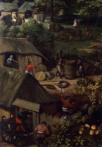 Höstskördslandskap, av Lucas van Valkenborch (cirka 1530-1597), detalj av Hendrick van den (1530 97) Broeck