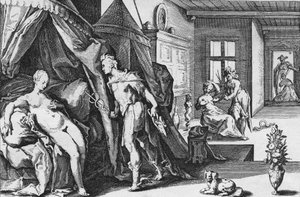 Merkurius går in i Herses rum efter att ha ändrat Agraulos till sten, från Ovidius, Metamorphoses, Bok II - Anonym, holländsk
