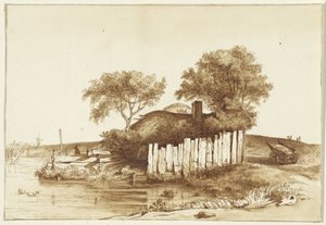 Hus med inhägnad gård vid vattnet