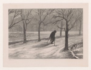 Man på kryckor i ett vinterlandskap Winter also in life (originaltitel) av Hendrik Adriaan Christiaan Dekker