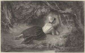 Flicka som ligger under träd vid ett vatten av Hendrik Adriaan Christiaan Dekker