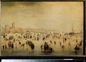""Ice Skaters"" (vinterscenen) (holländska) Målning av Hendrick Avercamp (1585-1634) cirka 1615 Moskva, Pushkin Museum of Fine Arts