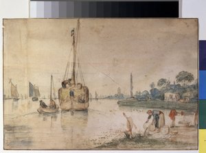 "En pråm som bär hö" (En pråm med hö) Bläck- och akvarellteckning av Hendrick Avercamp (1585-1634) 1625-1630 Pushkin Museum of Fine Arts, Moskva av Hendrik Avercamp