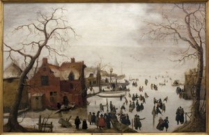Vinterscen - Målning av Hendrick Avercamp (1585-1634), olja på trä, cirka 1620 (Vinterscen, av Hendrick Avercamp, olja på panel, cirka 1620) - Musee d