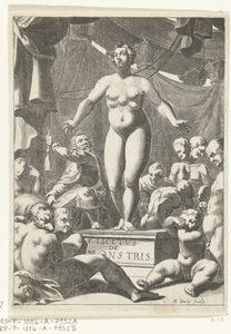 Naken kvinna med fem bröst Titelsida för Fortunius Licetus, De Monstris, Amsterdam 1665
