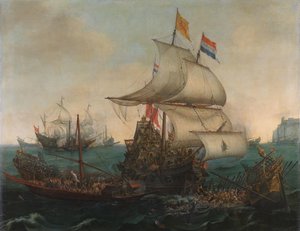 Holländska fartyg rammar spanska galärer utanför den engelska kusten, 3 oktober 1602 av Hendrick Cornelisz. Vroom