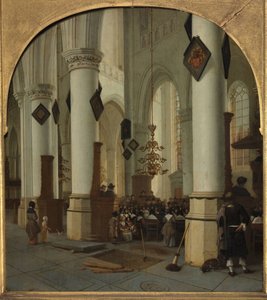 Utsikt inuti Saint Bavo-kyrkan i Haarlem under mässan, 1666