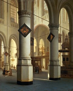 Utsikt över Die Oudekerk (gammal kyrka) i Delft (målning