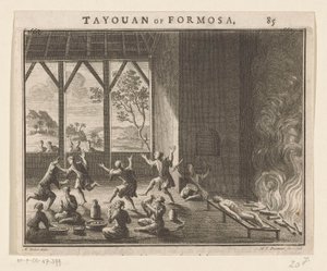En del av begravningsritualen för invånare i Formosa Tayouan från Formosa (titel på objekt) av Hendrik Frans Diamaer