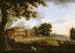 Utsikt över Chelsea Farm med Themsen och Battersea Bridge, 1790