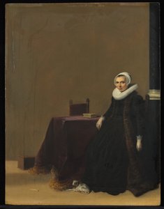 Porträtt av en kvinna med en hund av Hendrik Gerritsz. Pot