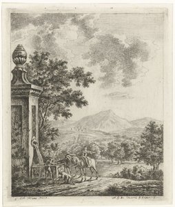 Landskap med figurer nära en brunn av Hendrik Godart de Marée