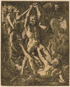Hercules dödar Cacus av Hendrik Goltzius
