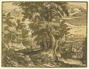 Landskap med sittande par, efter 1595. av Hendrik Goltzius
