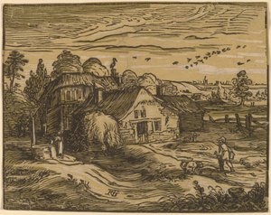 Landskap med en bondgård av Hendrik Goltzius