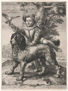 Porträtt av Frederick de Vries och hans hund, 1597. av Hendrik Goltzius